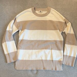 Happily Grey Striped Beige and White Sweater